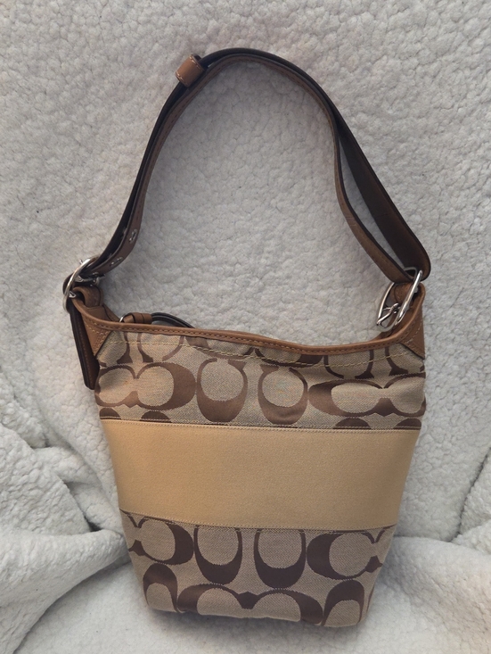 Coach Handbags - Coach Brown & Tan Signature Canvas Shoulder Bag
